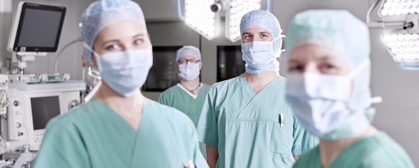 Operating theatre and anaesthesia nurses in uniforms in the operating theatre