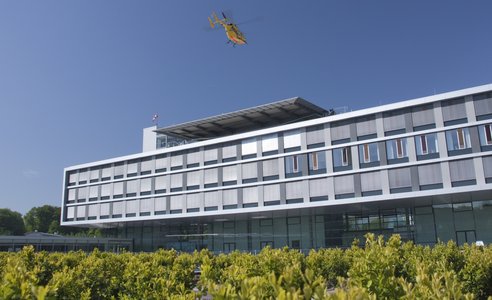 Helicopter over the surgery building